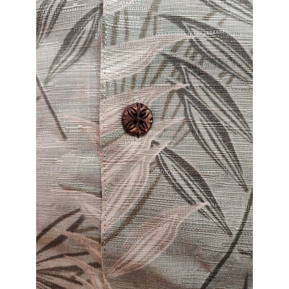Men's Caribbean Silk Blend Hawaiian Button Front Shirt Medium Green - Picture 5 of 7